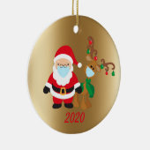 Kerstmis, kerstbal, kerstman en rendier, 2020 Gold Keramisch Ornament (Rechts)