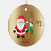 Kerstmis, kerstbal, kerstman en rendier, 2020 Gold Keramisch Ornament (Links)