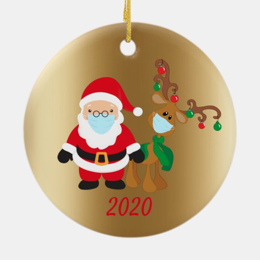 Kerstmis, kerstbal, kerstman en rendier, 2020 Gold Keramisch Ornament (Achterkant)