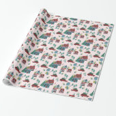 Kerstmis Kerstboom Dorp Roze Retro Auto Feestelijk Cadeaupapier (Uitgerold)