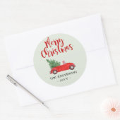 Kerstmis Kerstboom in Rode Auto Vakantie Ronde Sticker (Envelop)