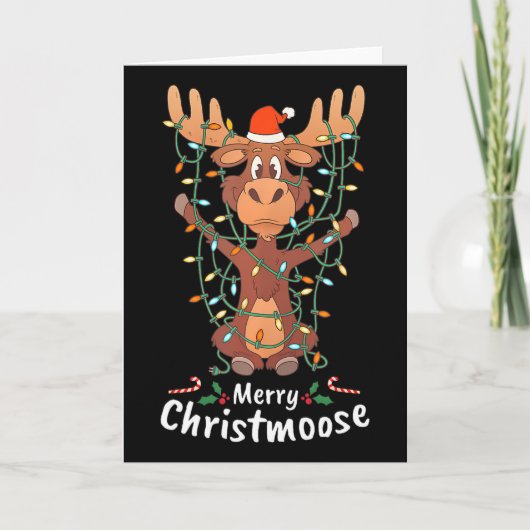 Kerstmis Kerstboom Lichtjes Merry Christmoose Kaart (Voorkant)