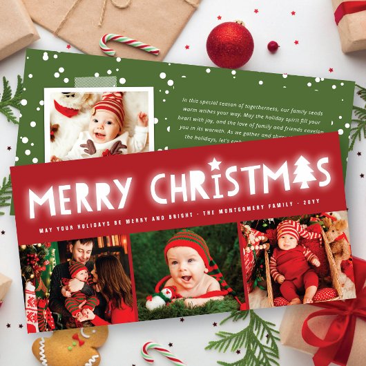 Kerstmis Kerstboom met een vrolijke gloed modern 3 Feestdagenkaart