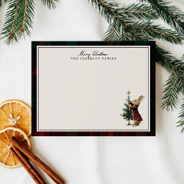 Kerstmis kerstboom tartan notitiekaart met vintage kaart