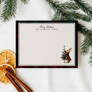 Kerstmis kerstboom tartan notitiekaart met vintage kaart