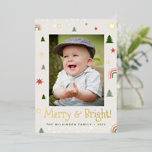 Kerstmis Kerstdennen Sterren Aangepaste Foto Folie Feestdagenkaart (Staand Voorkant)