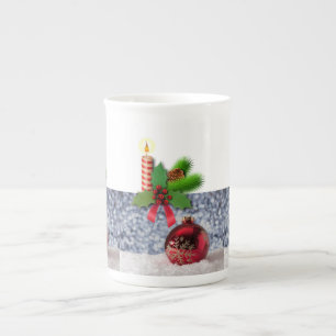 Kerstmis, kerstkaarsen, vrolijk kerstfeest porselein kop