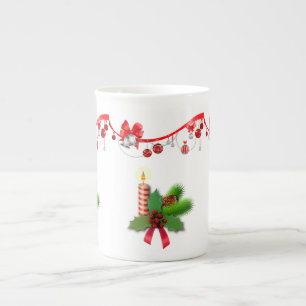Kerstmis, kerstkaarsen, vrolijk kerstfeest porselein kop