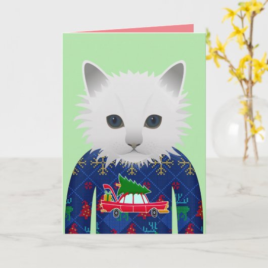 KERSTMIS KERSTKAARTEN MET FUNNY KAT KAART (Gele Bloem)