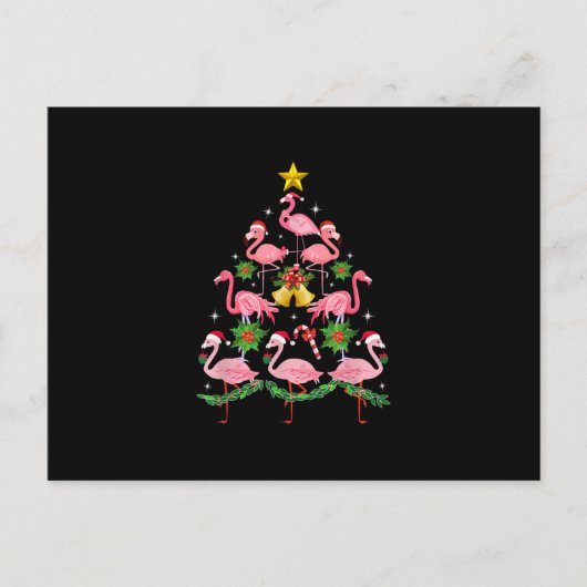 Kerstmis - kerstkerstboom met Cute Flamingo Aankondigingskaart (Voorkant)