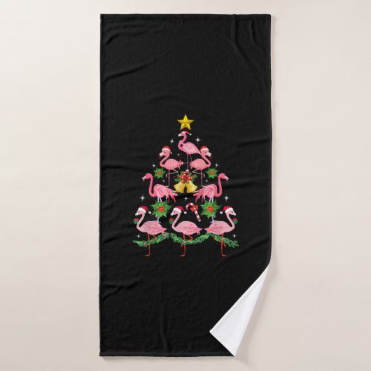 Kerstmis - kerstkerstboom met Cute Flamingo Badhanddoek (Badhanddoek)