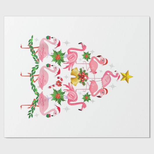 Kerstmis - kerstkerstboom met Cute Flamingo Cadeaupapier (Vlak)