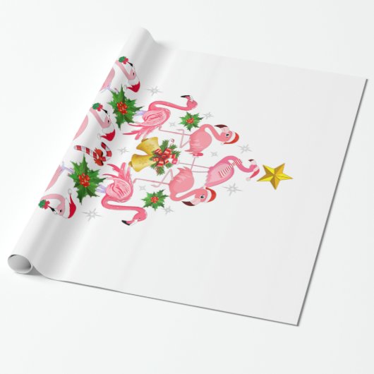 Kerstmis - kerstkerstboom met Cute Flamingo Cadeaupapier (Uitgerold)