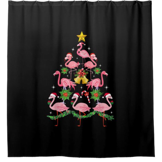 Kerstmis - kerstkerstboom met Cute Flamingo Douchegordijn (Voorkant)
