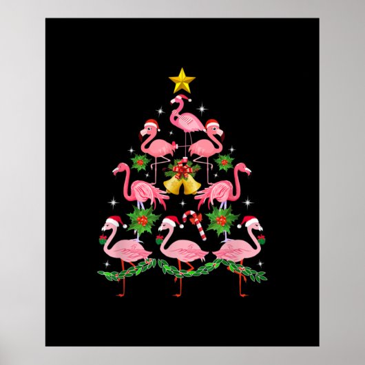 Kerstmis - kerstkerstboom met Cute Flamingo Poster (Voorkant)