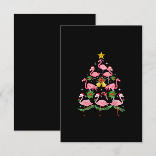 Kerstmis - kerstkerstboom met Cute Flamingo RSVP Kaartje (Voorkant / Achterkant)