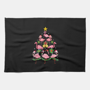 Kerstmis - kerstkerstboom met Cute Flamingo Theedoek