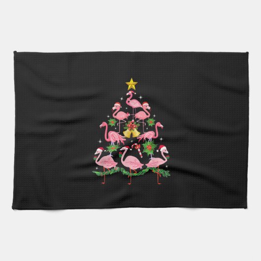 Kerstmis - kerstkerstboom met Cute Flamingo Theedoek (Horizontaal)