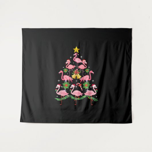 Kerstmis - kerstkerstboom met Cute Flamingo Wandkleed (Voorkant (horizontaal))