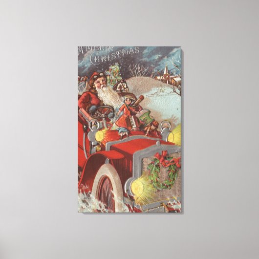 Kerstmis: kerstkerstkerstman in de auto canvas afdruk (Voorkant)