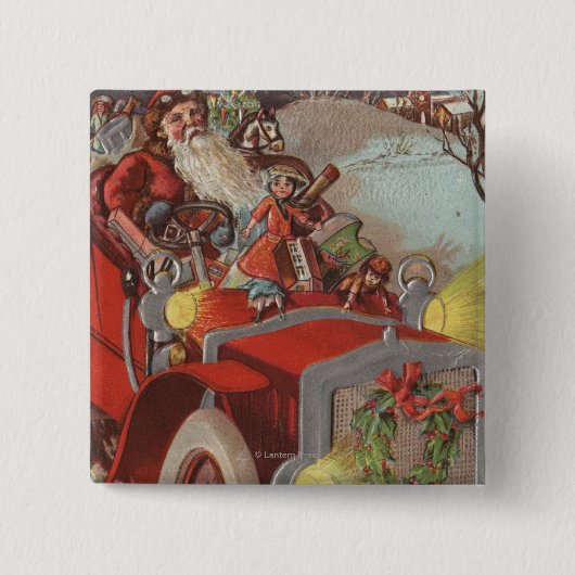 Kerstmis: kerstkerstkerstman in de auto vierkante button 5,1 cm (Voorkant)