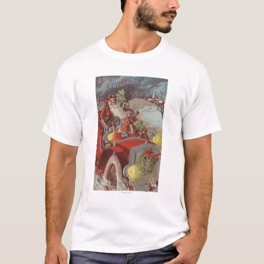 Kerstmis: kerstkerstman in auto t-shirt (Voorkant)