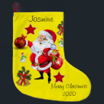 Kerstmis, kerstkerstman Snowman Grote Kerstsok<br><div class="desc">kerststeniging Deze aangepaste kerstvoorraad is aantrekkelijk voor de kleinere cadeautjes van de kerstman. Iets voor iedereen,  Maria lurdis afonso,  https://www.zazzle.com/succeedinbeautybarb</div>