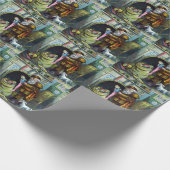 Kerstmis, kerstkerstmannetjes met speelgoed cadeaupapier (Hoek)