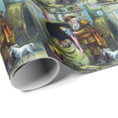 Kerstmis, kerstkerstmannetjes met speelgoed cadeaupapier (Rol Hoek)