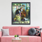 Kerstmis, kerstkerstmannetjes met speelgoed canvas afdruk (Insitu (Woonkamer))