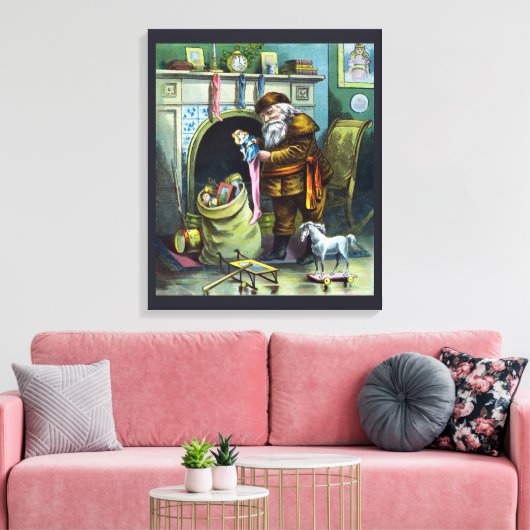 Kerstmis, kerstkerstmannetjes met speelgoed canvas afdruk (Insitu (Woonkamer))