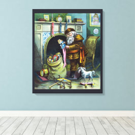 Kerstmis, kerstkerstmannetjes met speelgoed canvas afdruk