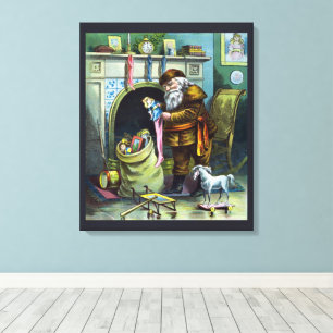 Kerstmis, kerstkerstmannetjes met speelgoed canvas afdruk