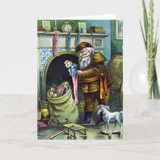 Kerstmis, kerstkerstmannetjes met speelgoed feestdagen kaart (Voorkant)