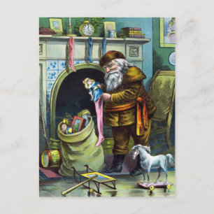 Kerstmis, kerstkerstmannetjes met speelgoed feestdagenkaart