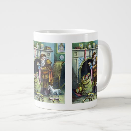 Kerstmis, kerstkerstmannetjes met speelgoed grote koffiekop (Voorkant rechts)