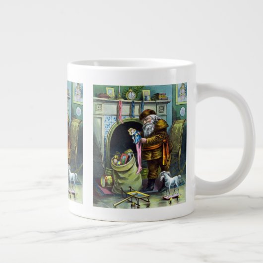 Kerstmis, kerstkerstmannetjes met speelgoed grote koffiekop (Rechts)