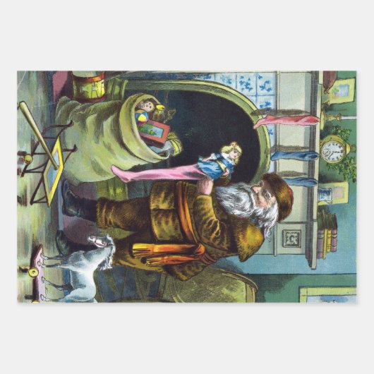 Kerstmis, kerstkerstmannetjes met speelgoed inpakpapier vel (Voorkant 2)