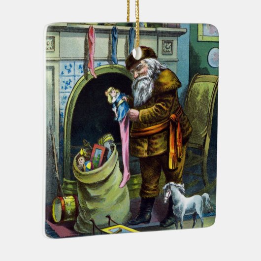 Kerstmis, kerstkerstmannetjes met speelgoed keramisch ornament (Rechts)