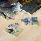 Kerstmis, kerstkerstmannetjes met speelgoed legpuzzel (Zijkant)