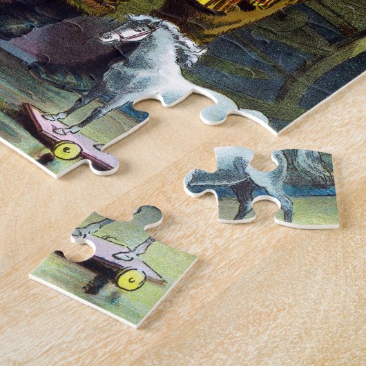 Kerstmis, kerstkerstmannetjes met speelgoed legpuzzel (Zijkant)