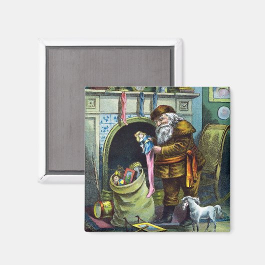 Kerstmis, kerstkerstmannetjes met speelgoed magneet (Voorkant / Achterkant)