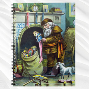 Kerstmis, kerstkerstmannetjes met speelgoed notitieboek