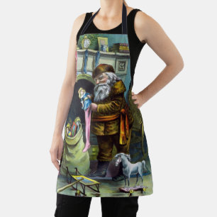 Kerstmis, kerstkerstmannetjes met speelgoed schort