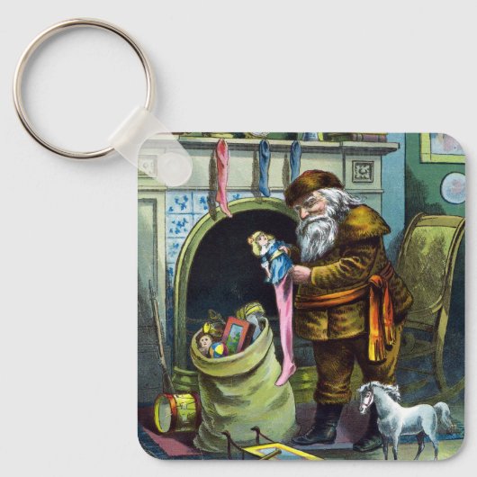 Kerstmis, kerstkerstmannetjes met speelgoed sleutelhanger (Voorkant)