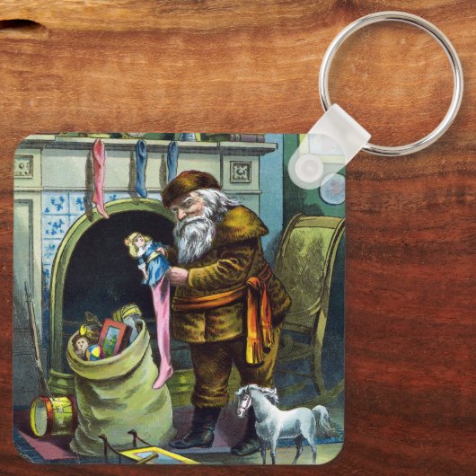 Kerstmis, kerstkerstmannetjes met speelgoed sleutelhanger (Achterkant)