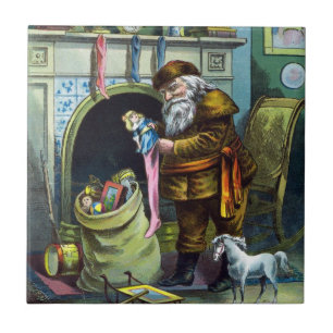 Kerstmis, kerstkerstmannetjes met speelgoed tegeltje