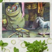 Kerstmis, kerstkerstmannetjes met speelgoed theedoek (Gevouwen)