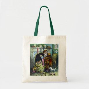 Kerstmis, kerstkerstmannetjes met speelgoed tote bag