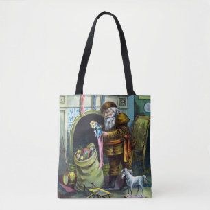 Kerstmis, kerstkerstmannetjes met speelgoed tote bag